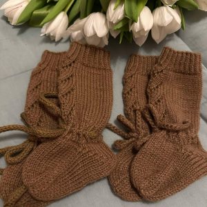 Baby first lace socks knitting pattern by ozoknits brown